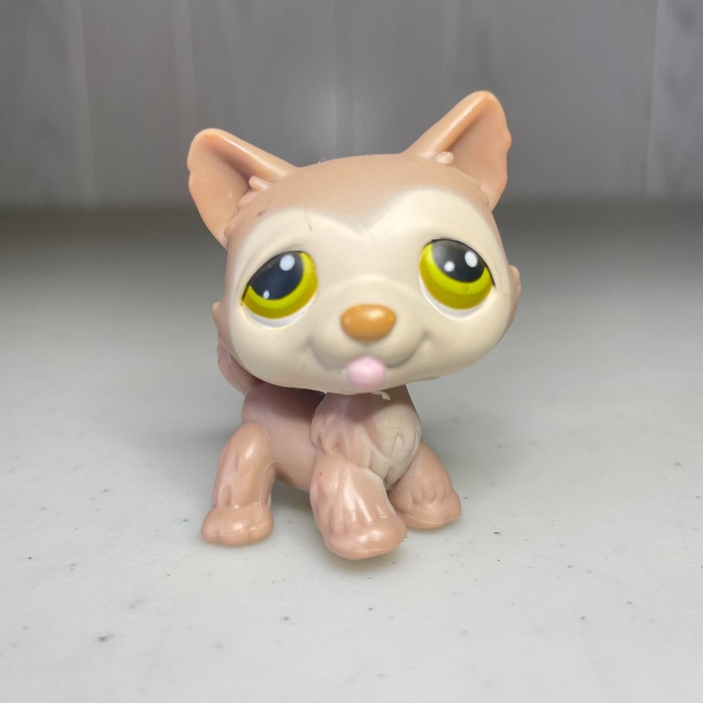Hasbro Littlest Pet Shop LPS 358 Brown Husky Dog Green Dot Eyes Authentic 2006